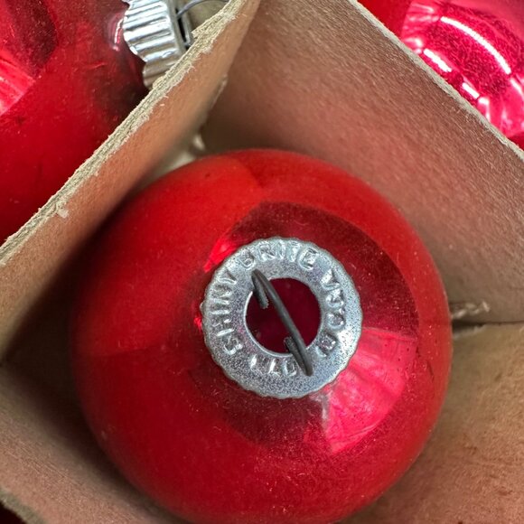 Vintage Christmas Ornaments Shiny Brite USA Red Glass Original Box Decoration - Picture 5 of 10